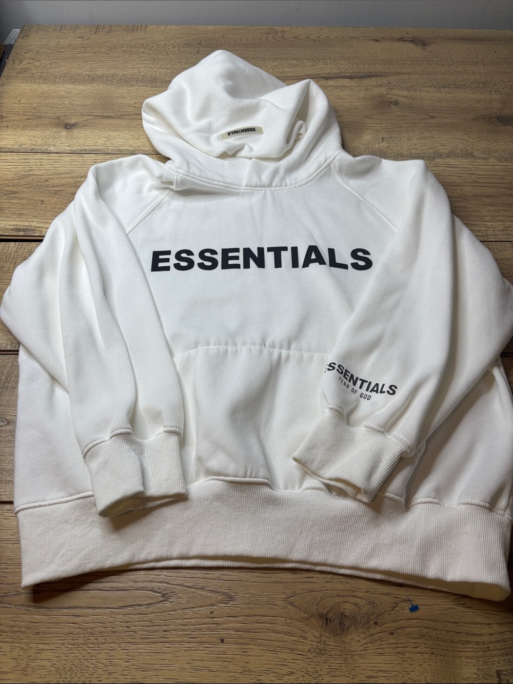 Men’s Essentials  Fear of God Oversized White Hoodie with Black Logo Size Small